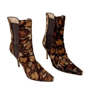 Manolo Blahnik Toialo Ponyhair Animal Print Chelsea Boot IT 38 US 8